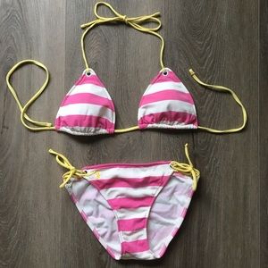 Ralph Lauren bikini, pink stripes with yellow trim
